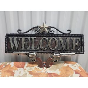Welcome Sign Wall Home Decor Star Ranch Gun Vintage Style Country Western Horse